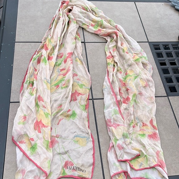 Valentino Accessories - Valentino ladies sheer silk long pink floral scarf-VINTAGE